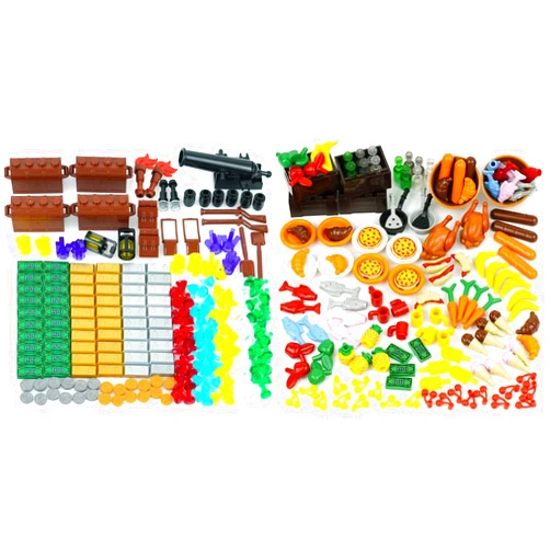 BroTex Pirates Treasure Chest Money Dollars Set, City Food Friends Animals Bricks