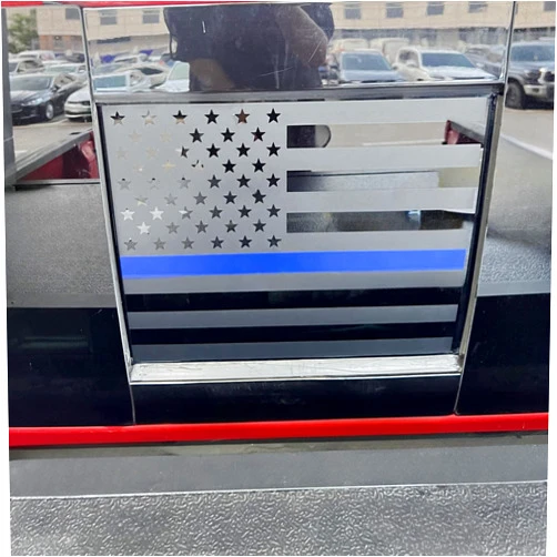 AHPATLJ Rear Middle Window American Flag Decal for 2019-2023 Chevy Silverado GMC Sierra Chevrolet Colorado Black USA Flag Vinyl Stickers Fits Back Centre Sliding Window Glass(Thin Blue Line)