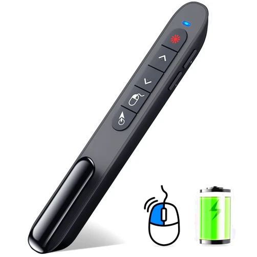 DINOSTRIKE Wireless Presenter Remote with Air Mouse Control, Rechargeable USB Presentation Clicker PPT Pointer RF 2.4GZ PowerPoint Clicker Slide Advancer for Computer Laptop Mac