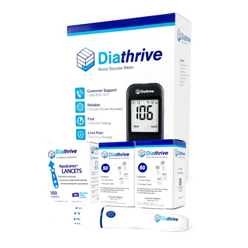 Diathrive Reliable Diathrive Blood Sugar Test Kit & Blood Glucose Monitoring System – 4 Second Results! Glucometer/Glucose Meter Kit W/ 100 Glucose Test Strips – Lancing Device – 100 Lancets for Blood Testing
