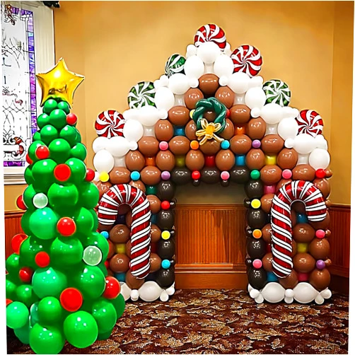 Glimin 263 Pcs Christmas Balloon Garland Arch Kit Christmas Tree Balloons Gingerbread House Balloons Set with Red Green Cane Candy Balloons for Christmas Holiday New Year Winter Party Decorations
