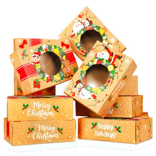 Joyousa Christmas Cookie Boxes - Bulk 12 Pack Kraft - Large Holiday Christmas Cookie Tins with Lids, Bakery Christmas Treat Boxes, Candy and Cookie Boxes for Gift Giving - Food Packaging Containers