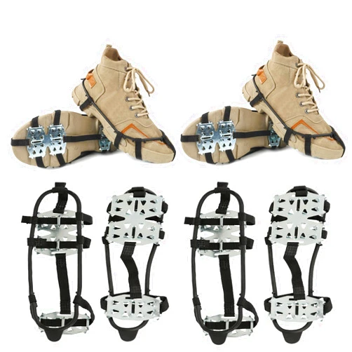 Wazitin 2 Pairs Non Slip Gripper Spikes Ice Cleats Traction Snow Grips Snow Shoe Spikes Ice Cleats for Shoes and Boots with 24 Steel Studs Crampons