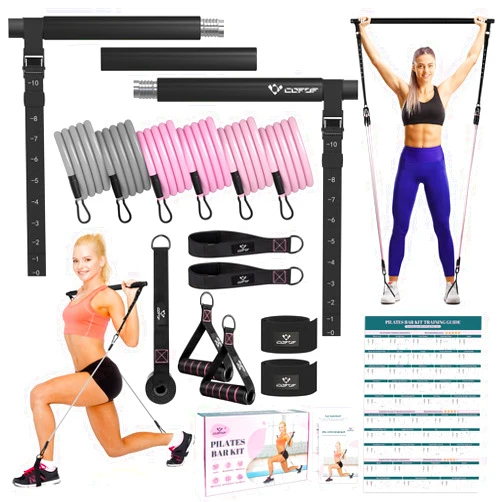 COFOF Pilates Bar Kit with Resistance Bands, Multifunctional Yoga Pilates Bar with Heavy-Duty Metal Adjustment Buckle, Portable Home Gym Pilates Resistance Bar Kit for Women Full Body Workouts