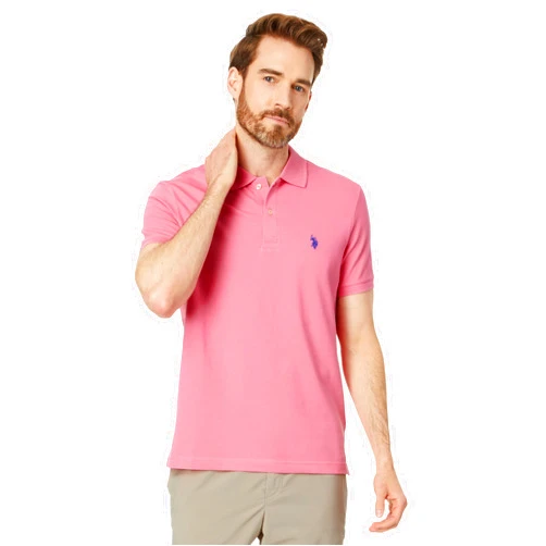 U.S. Polo Assn. Men's Slim Fit Solid Pique Polo Shirt, Two Button Casual Athletic Golf Polo Shirt For Men