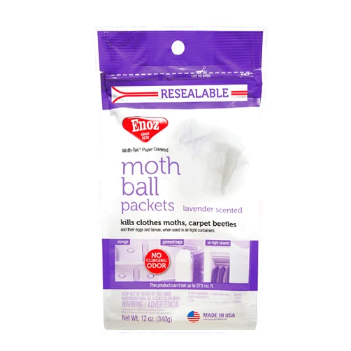 Enoz Lavender Scented Moth Ball Packets, Kills Clothes Moths, Carpet Beetles, Eggs and Larvae, 12 oz Resealable Bag
