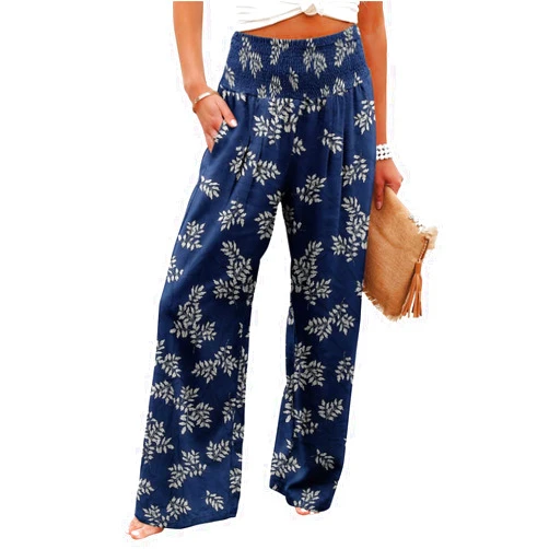 Angerella Womens Elastic High Waisted Palazzo Pants Casual Wide Leg Long Lounge Pant Trousers with Pocket