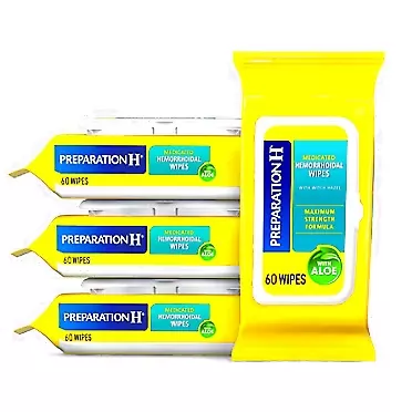 Preparation H Hemorrhoid Flushable Wipes with Witch Hazel for Skin Irritation Relief - 60 Count (Pack of 4)