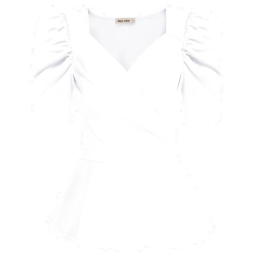 GRACE KARIN 2024 Womens Tops Elegant Peplum Top Wrap V Neck Puff Short Sleeve Summer Tops Blouse