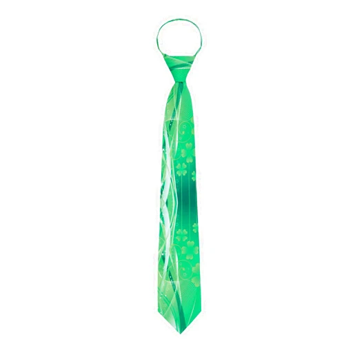 Jacob Alexander Men's Happy Saint Patrick's Day Abstract Wavy Four-Leaf Clover Stars Pre-Tied Zipper Neck Tie - Green