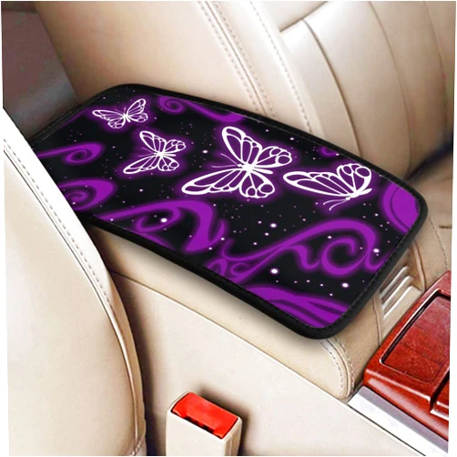 Indokyeyqaz Universal Car Center Console Cushion Pad, Purple Butterfly Soft Waterproof Car Center Console Cover Auto Armrest Seat Box Cover Protector for Most Vehicle SUV Truck Car