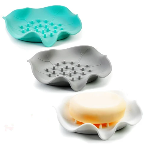 Javieruis Upgraded 3 Pcs Soap Dishes, Self Draining Silicone Soap Saver, Lotus Leaf Drainer Soap Holder, Extend Soap Life, Keep Soap Dry Easy Clean, Bar Soap Holder for Shower, Sink, and Bathtub