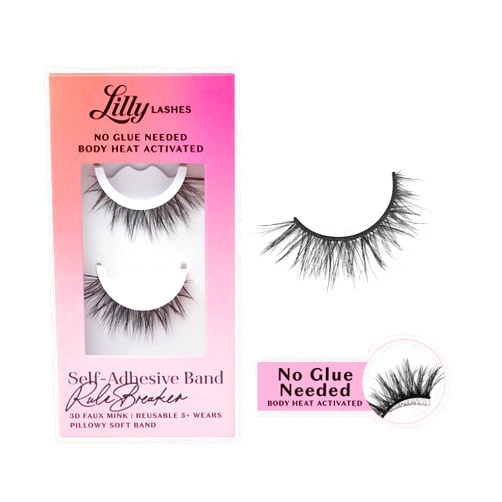 Lilly Lashes 3D Self Adhesive Eyelashes, No Lash Glue Needed, Body Heat Activated Press on Lashes, Reusable Self Adhesive Eyelashes Up to 5x, Easy to Apply & Remove (RuleBreaker)