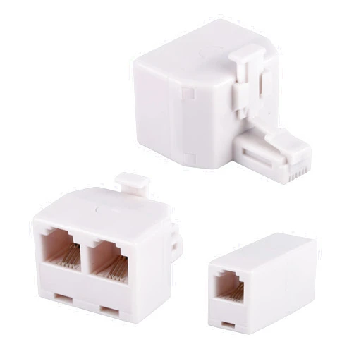 LanSenSu 2+1Pack 2pcs Phone Jack Splitter RJ11 6P4C Male to Females and 1pc Phone Line Coupler for Landline and Fax -beige (2 Way)