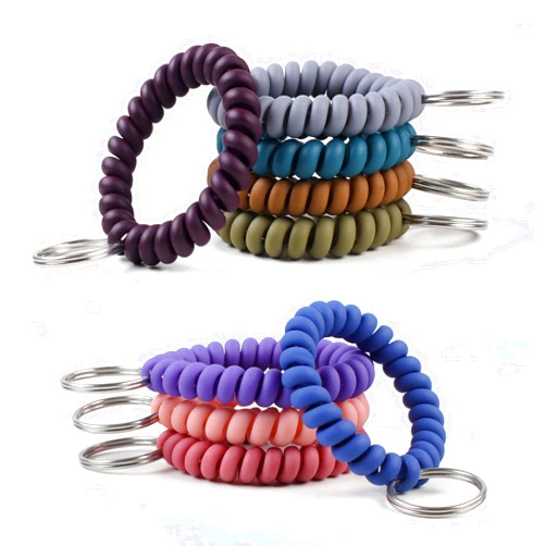 Oligei 9 Colors Wrist Keychain, Key Chain Wristlet Retractable Spiral Coil, Key Wristlet Wrist Strap Coil Key Chain, Spiral Key Ring Bracelet for Sauna, Outdoor, Sports