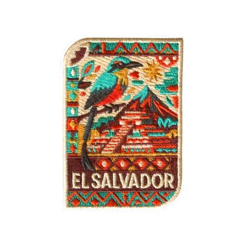 Vagabond Heart El Salvador Patch - San Salvador Iron On Travel Badge - Torogoz and Mayan Ruins Souvenir
