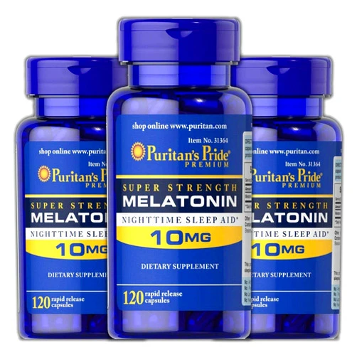Puritan's Pride Melatonin 10 mg Sleep aid Insomnia Relax Sleep Pill 120 Capsules (3-Pack)