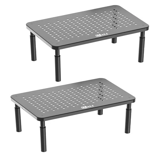WALI Dual Monitor Stand for Desk, Desk Monitor Riser 3 Height Adjustable, Laptop Riser with Airflow Vents, Desk Organizer for Computer, Laptop, Printer, Notebook (STT003-2), 2 Pack, Black