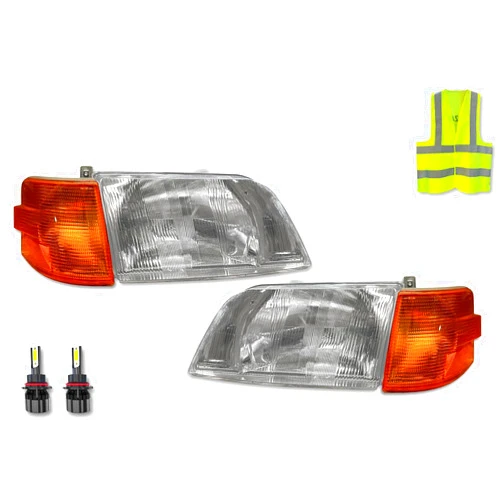 KOZAK Headlights Set with 2x LED Bulbs 9007 and Turn Signal Lights (Left Driver and Right Passenger Side) Compatible with Volvo VN VNL 1998-2003, VNM 2000-2017 PLUS Reflective Vest