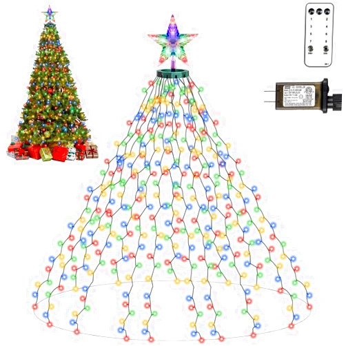 AMIPEPE Christmas Tree Lights, 400LED Christmas String Lights with Ring for Tree, 6.6FT x 16 Lines Fairy Lights with 8 Modes for Indoor Outdoor Xmas Tree Decor, Multicolored
