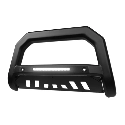 Topline_autopart Matte Black AVT Style LED Light Bull Bar Brush Push Front Bumper Grill Grille Guard With Skid Plate & ACC Open wb Compatible With 19-24 Dodge Ram 2500/3500
