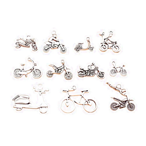 VANTHANHTD 11Pcs Antique Silver Color Motorcycle Bicycle Electric Bicycle Charms Collection for DIY Jewelry Making, 11 Styles, 1 of Each