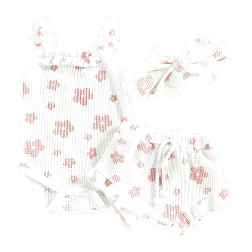 Lucikamy Newborn Baby Girl Clothes Floral Sleeveless Romper Bodysuit + Ruffle Bloomers Shorts Infant Summer Outfits Set