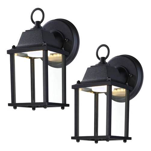 LIT-PaTH Outdoor LED Wall Lantern, Wall Sconce Exterior Porch Lighting Fixture, 3000K Warm White, 9.5W 800 Lumen, Aluminum Housing Plus Glass, Black Finish, 2-Pack
