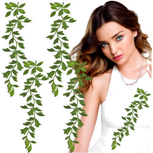Arvintas 4PCS Green Lace Forest Leaves Vine Patches, Ivy Leaf Iron on Patches Embroided Applique for Garment Curtain Pillow Blanket Trimming Shoes Jeans Clothing Embelishments