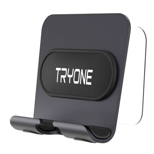Tryone Wall Mount Cell Phone Holder - Mirror Adjustable Cellphone Stand with 2Pcs Adhesive Sticky Pads for Bathroom Bedroom Kitchen or Dorm, Compatible with iPhone Series or Other Smartphones