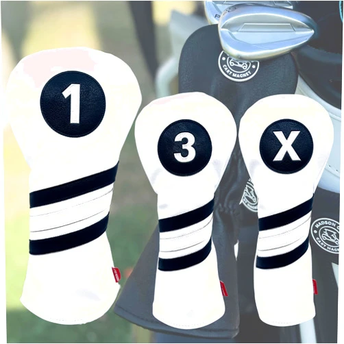 MADSON GOLF Cart Magnet Headcovers 3 Pack Set, Club Head Covers for Driver, Fairway Wood, Hybrid Golf Clubs, with Rubber Magnet for Secure Positioning & Quick Access, Magnetic Golf