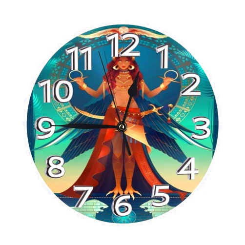 Suonity Ancient Egyptian Religious Goddess Round Wall Clock, Electronic Silent Wall Clock, Suitable for Home, Living Room, Bedroom, Office Decoration.