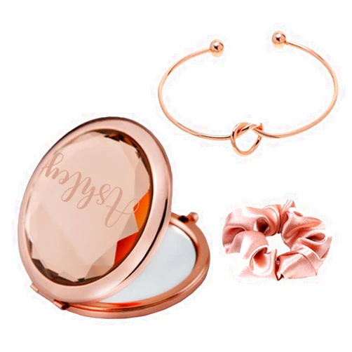 Akubi Personalized Graduation Gifts for Her Rose Gold Compact Mirror Love Knot Bracelets Scrunchies,Custom Graduation Travel Gifts for Women 2023 High School College Graduation Party Favor Gifts