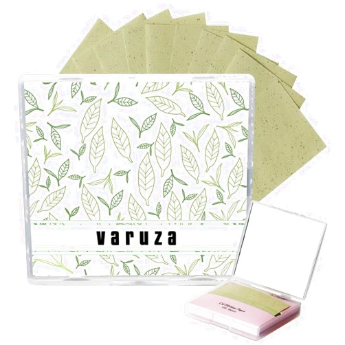 Varuza [100 Counts + Mirror Case] Green Tea Natural Oil Blotting Sheets for Face with Mirror Case