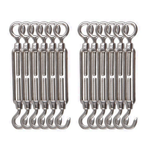 YanTone M4 Turnbuckle Hook and Eye 304 Stainless Steel Wire Rope Tensioner, 12Pcs