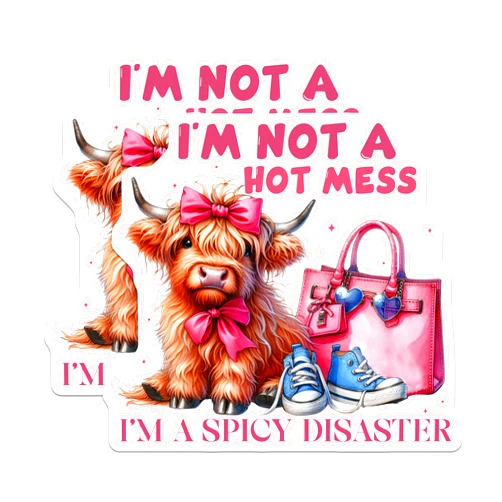 Bliss Monkey Co. (2 Pack) I'm Not A Hot Mess Stickers - I'm A Spicy Disaster - Funny Cow Stickers - 5
