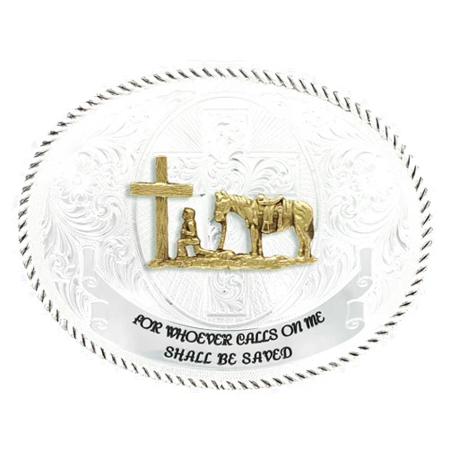 Montana Silversmiths Montana Silversmith Faith and Wisdom Western Belt Buckle with Christian Cowboy - 60889-731-V2-BL