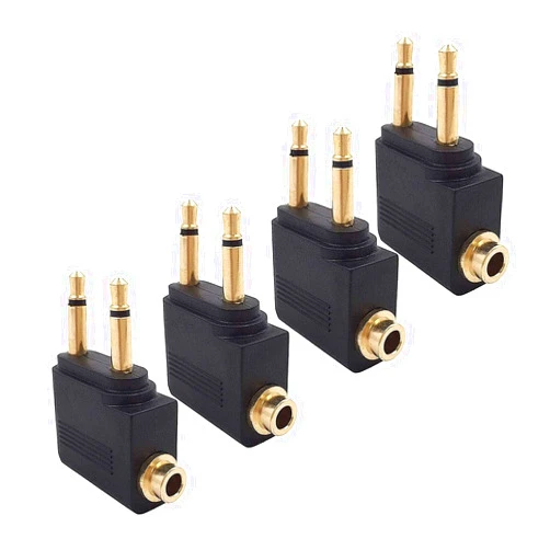 Valefod 4-Pack Airline Airplane Flight Adapters for Headphones, Golden Plated 3.5mm Jack