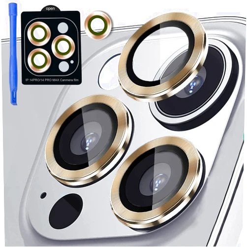 Jolumros [3+1] Compatible for iPhone 14 Pro ＆ iPhone 14 Pro Max Camera Lens Protector 9H Tempered Glass Camera Cover Metal Individual Ring Full Coverage Camera Lens Protector with Removal Tool (gold)