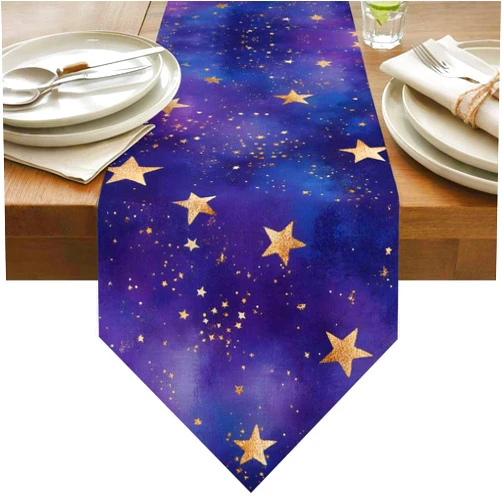 Generic Retro Table Runner 90 inches Long Dream Gold Star Universe Space Starry Sky Farmhouse Linen Table Runners Kitchen Dining Dresser Scarves Coffee Table Holiday Party Decorations 13x90 Inch