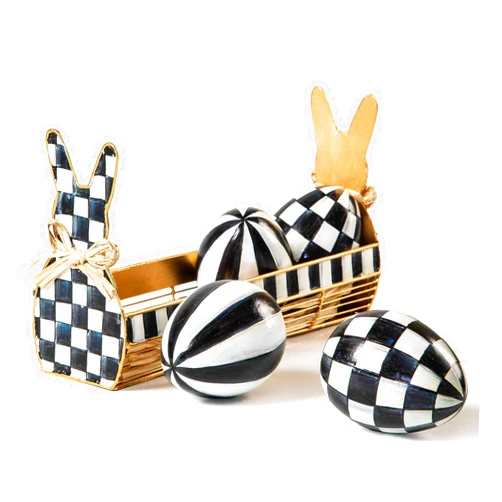 MACKENZIE-CHILDS Courtly Check Egg Tray with 4 Eggs, Cute Easter-Egg Container, Spring Egg Decor