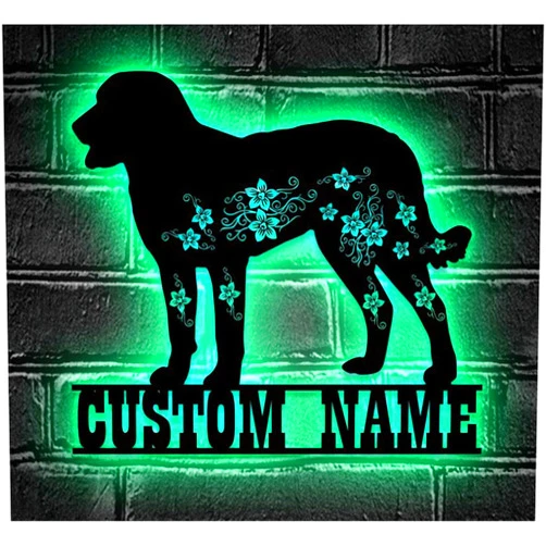 CALUCI Metal Sign Custom Text-Custom FLoral Chesapeake Bay Retriever Metal Wall Art LED Light - Personalized Flower Dog Lover Name Sign Home Decor,16 color led light