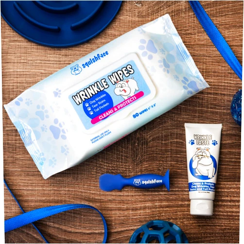 Squishface Wrinkle Paste + Wrinkle Wipes + Flexible Silicone Dog Wrinkle Cream Applicator Bundle - Softer, Cleaner Way to Clean Your Dog's Face - Great for All Breeds!