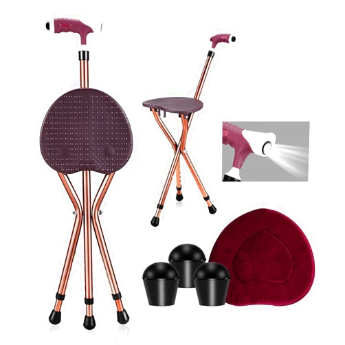 BSROZKI Alloy Folding Cane with Seat, Lightweight Walking Stick Cane with Seat 400lbs Capacity,Adjustable Height (32