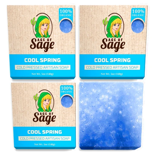 Age of Sage Natural Bar Soap for Men - Vegan Bath Soap Bars Gift Set - Handmade Cold Process Soap w/Essential Oil, Cool Spring Scent (4 Pack)