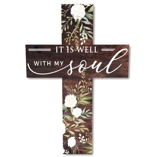 MTSDECO It is Well with My Soul Wooden Signs Decor with Sayings Decor Wooden Sign Wall Cross