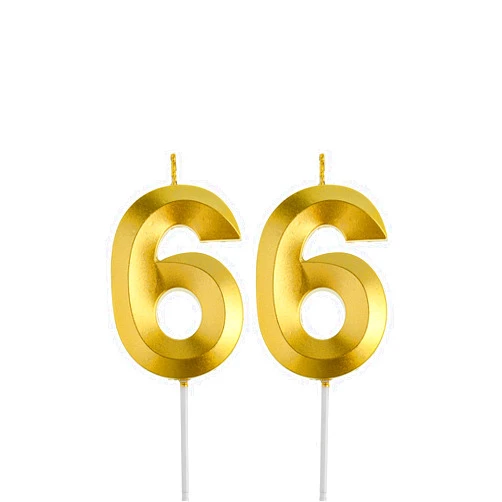 Qj-solar Gold 66 Birthday Candles,Gold Number 66th Cake Topper for Birthday Decorations Party Decoration