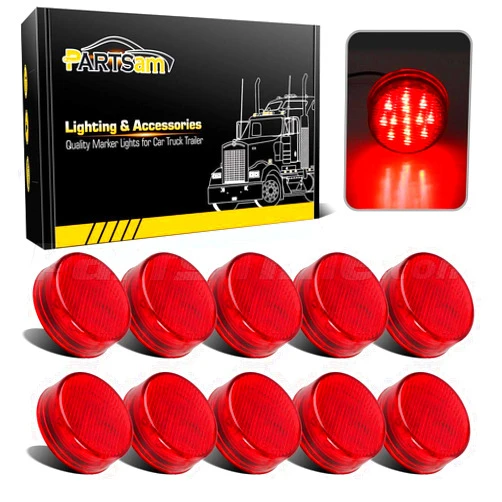 Partsam 10x 2.5 Round Red 13 LED Side Marker Clearance Lights for 12V Trailer Truck, Universal Use, Sealed Waterproof