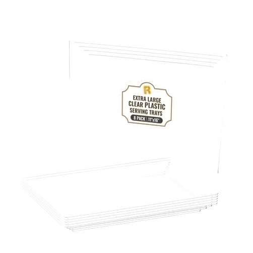 R-kay 8 Pack Extra Large Plastic Serving Trays for Party - 16 x 11 Clear Plastic Tray - Heavy Duty Trays for Food - Rectangular Party Serving Trays and Platters