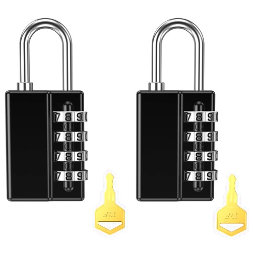 AMIR 2 Pack Combination Padlock, 4 Digit Resettable Security Padlock with Keys, Waterproof Gate Lock for School, Gym Locker, Sports Locker, Fence, Gate, Toolbox, Case, Hasp Storage